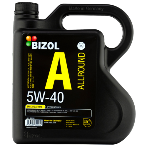 85226 BIZOL НС-синт. мот.масло Allround 5W-40 SN A3/B4 (4л) - 4 л